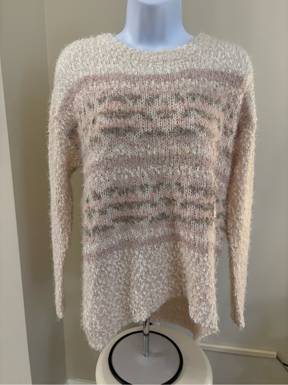 Cream and Blush Fuzzy Crewneck Sweater